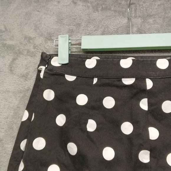 🍑FOREVER 21 Women Mini Skirt Denim Casual Polka Dots B/W Size S(W 28 in) - Picture 7 of 10